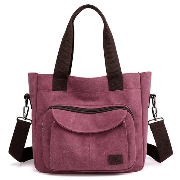 Canvas Top Handle Handbag Stylish Multi-Pocket Shoulder Tote Purse :P - Picture 1 of 5